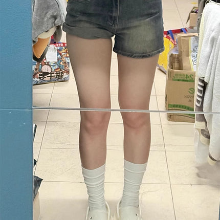 American Retro High-Waisted Denim Shorts for Women, Summer Plus-Size Elastic Pear-Shaped Figure Slimming Hot Pants
