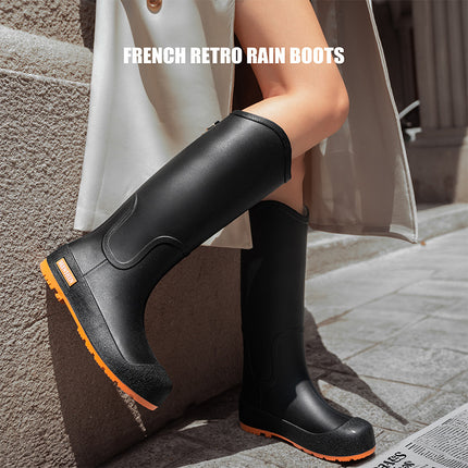 Fashion Trend Rain Shoes Women's Waterproof Non-slip High Barrel Rain Boots Adult Camping Work Wear-resistant Rubber Shoes Long Barrel Water Shoes