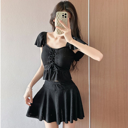 Fairy Swimsuit Women's Split Ruffled Pure Want Waist Cover Belly Conservative Slim Dress Two-piece Hot Spring Swimsuit