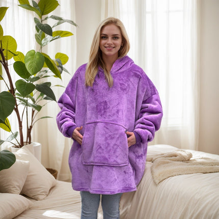 Hooded Blanket with Purple Dog Print, Large Size, Double-Sided Cotton Fleece, Comfortable and Warm, with Hood, for Lazy People, Suitable for Cross-Border Trade in Europe and America