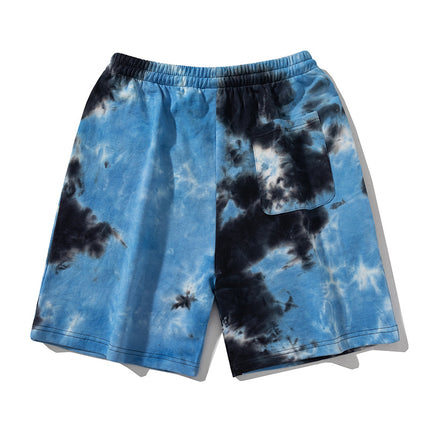 New Loose Hooded Sweat Spring and Autumn Fashionable Brand oversize Shoulder-drop Tie-dye Shorts Top Two-piece Set for Men