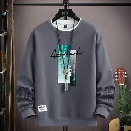 Sweatshirt Men's Spring 2024 New Loose Style for Teenagers and Students, Handsome and Trendyy Round Neck Casual Tops, Long-Sleeved T-Shirts