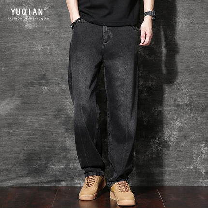 American Style Heavy Trendy Brand Wide Leg fleece-lined Jeans Men's Autumn and Winter New Loose Straight High Street Vintage Pants Spring and Autumn