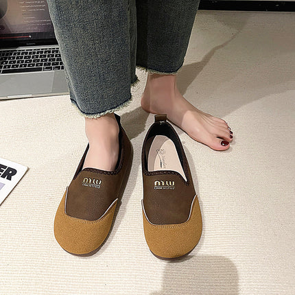 Slip-On Women's Shoes 2025 Spring and Autum New Korean Style Round Toe Color Matching Slip-On Mother's Comfortable and Non-Tiring Beanie Shoes