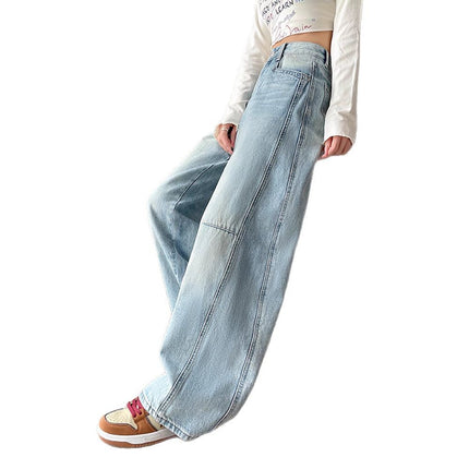 Vintage light blue Wide Leg Jeans Women's 2025 New High Waist Loose Straight Scimitar Pants American Style Trendy