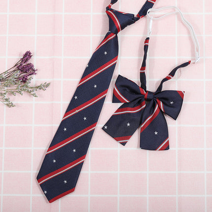 Japanese and Korean striped jk/dk college style men's and women's red cyanotic gray blue shirt accessories tie-free collar set