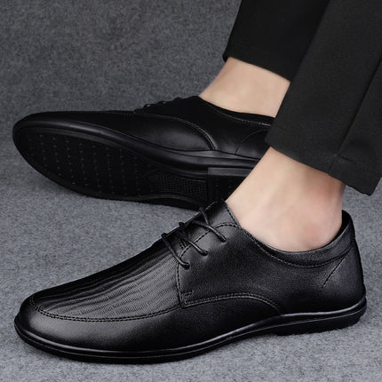 Black men's spring and autumn breathable business formal wear fashion lace-up low-top office work single professional leather shoes