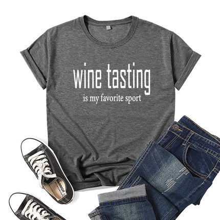 in stock foreign trade cross-border WINE TASTING wine printed short sleeve round neck T-shirt European and American men's and women's top loose
