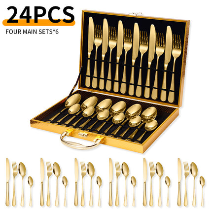 Cross-border Amazon stainless steel tableware 24 pieces suit Western tableware steak knife fork spoon gift box tableware suit