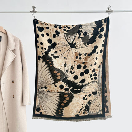 Sweet Leopard Print Butterfly New Autumn and Winter Thickened Shawl Scarf for Women, Winter High-End Elegant Office Air Conditioning Blanket