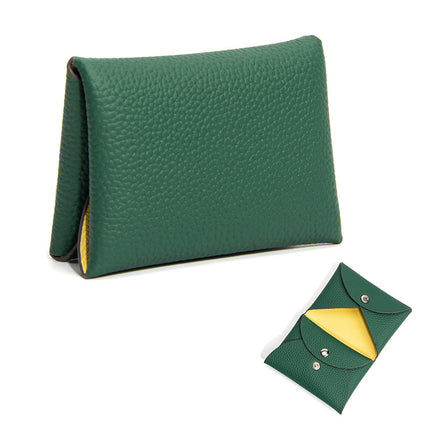 New Style Top Layer Cowhide Mini Coin Purse Card Bag Integrated Japanese Style Small Contrast Color Niche Buckle Leather Coin Bag