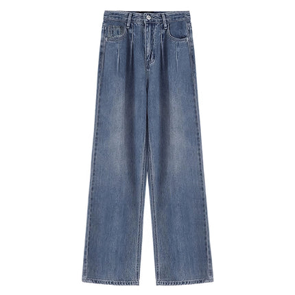 Vintage Pleated Drape Wide-Leg Jeans for Women, Autumn 2025 New High-Waisted Loose Slimming Straight Floor-Length Pants