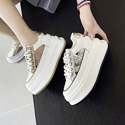 Thick-Soled Genuine Leather Hollow-Out Sneakers for Women, 2026 Summer New Arrivals, Height-Increasing Mesh Breathable Sports Casual Sandals