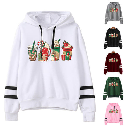 Cross-border foreign trade Europe and the United States Christmas cup printing parallel bars hooded hoodie men's and women's European size autumn and winter coat
