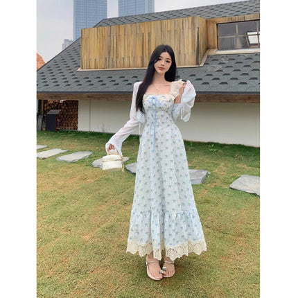 Korean Style Large Size Gentle Style Suspender Dress Women's New Summer Floral Skirt Fat mm Slimming Look Lace Splicing Long Skirt