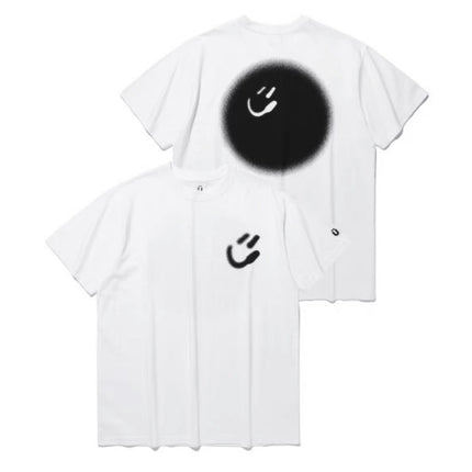 in stock New Cotton Behind Smiley Distinctive Korean Style Retro Printed White Round Neck Loose Short-sleeved T-shirt for Lovers