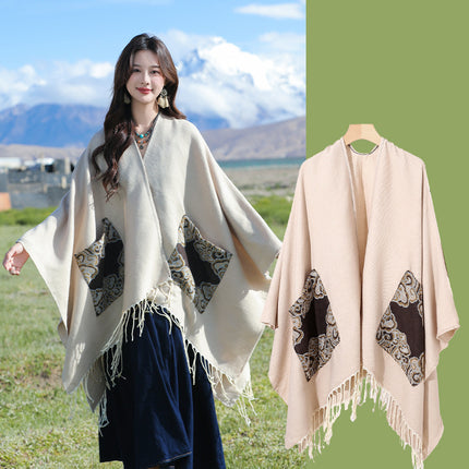 Xinjiang Xizang Travel Photo Split Pocket Ethnic Scarf Women's Dual-use Warm Outer Cape Cape Shawl
