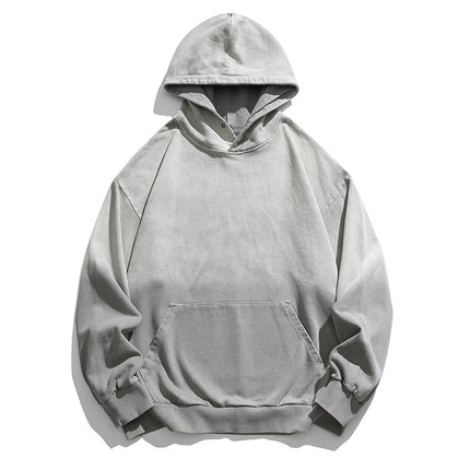 Black Fleet Retro Hoodie, Washed Gradient Dyed Pure Cotton Loose Pullover Couple Style Sweatshirt, Casual and Versatile