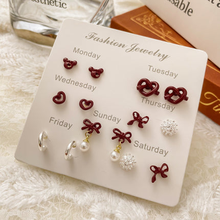 Autumn and Winter Vintage Angora Red Silver Needle Earrings High-end Sense White Exquisite Sweet Elegant All-match Bow Earrings