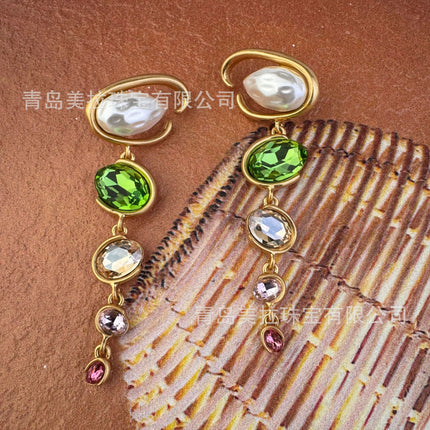 Oscar European and American style exaggerated retro long earrings women's temperament fashion high-end light luxury S925 silver pin earrings