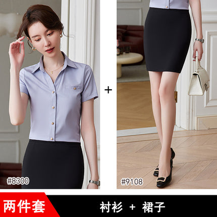 Short-sleeved professional shirt summer hotel front desk work clothes civil servant interview formal dress women's shirt suit tooling