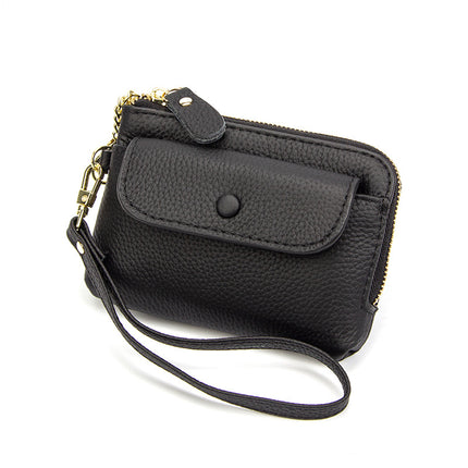 Top Layer Cowhide Coin Purse Mini Bag Women's Short Hand Small Wallet Leather Storage Key Ring Coin Bag