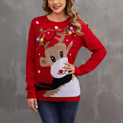 Foreign trade cross-border Europe and the United States autumn and winter small ball elk jacquard sweater Amazon autumn and winter pullover women's Christmas sweater