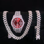 Silver red face (watch + bracelet + necklace)