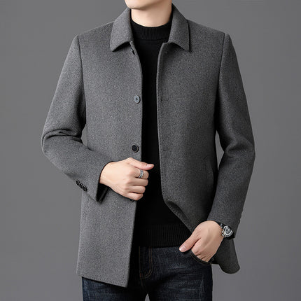 Counter Genuine Men's High-Quality Double-Sided Cashmere Outwear Middle-Aged Dad Casual Woolen Windbreaker Goose down Liner