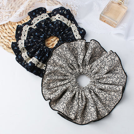 Korean Retro Niche Floral Scrunchie Black High-End Hair Tie 2025 New High-Quality Versatile Hair Accessory