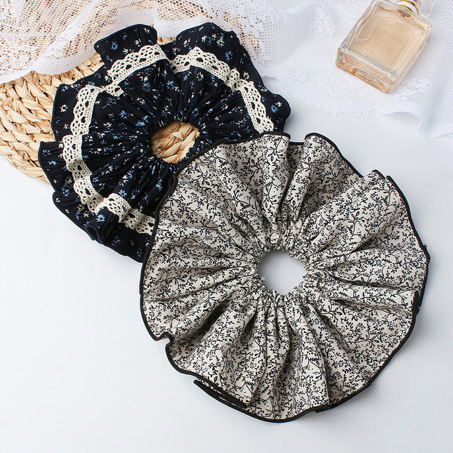 Korean Retro Niche Floral Scrunchie Black High-End Hair Tie 2025 New High-Quality Versatile Hair Accessory