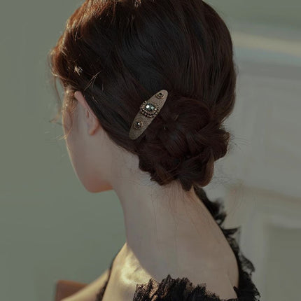 Ins Style Woolen Fabric Side Clip Retro Baroque Crystal Bb Clip Plaid Bangs Broken Hair Edge Clip
