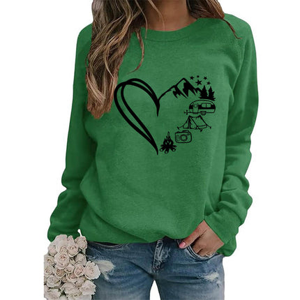 Love Camping Printed Round Neck Jacket Sweatshirt European Size Women's Coat Long Sleeve Cross-border Autumn and Winter Foreign Trade Supply