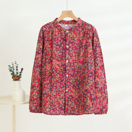 Middle-Aged and Elderly Women's Summer Thin Cardigan Mother's Wear Cotton Silk Long-Sleeved Loose Large Size Artificial Cotton Shirt Pajama Top