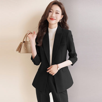 Elegant Goddess Style Professional Suit Set 2025 New Autumn and Winter Formal Workwear Blue-Gray Suit Two-Piece Set