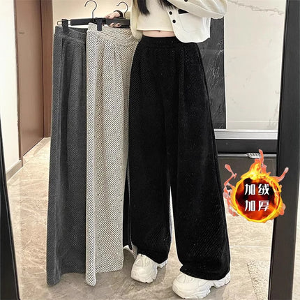Chenille Twill Wide Leg Pants Women's Autumn and Winter 2024 New Dose Lazy Relaxation Loose fleece-lined Casual Pants