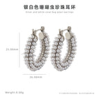 Silver white coral pearl earrings