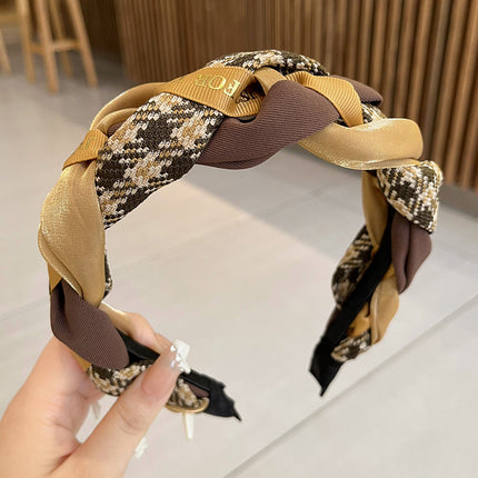 Internet Red Square Explosions Contrast Braid Head Band Wide Edge Non-Slip High-Level Hair Band 2023 New Style Hair Card for Women