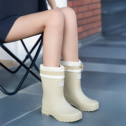 Cross-Border New Rain Boots Camping Waterproof Mid-Calf Rubber Shoes Women's Outdoor Anti-Slip Drawstring Ankle Boots Foreign Trade