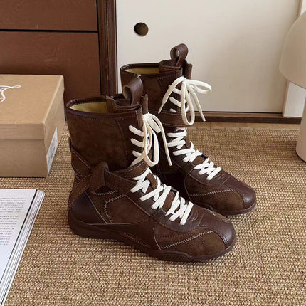 Celebrity-Style Retro Boxing Boots, Melard Flat-Soled Height-Increasing 2025 New Genuine Leather Women's Boots, Wasteland Style for Autumn and Winter