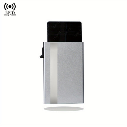Rfid Metal Men's Card Holder Simple Ultra-Thin Bank Card Protective Cover Aluminum Alloy Side Push One-Click Card Anti-Theft Brush