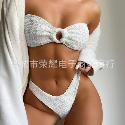 Swimsuit Women's 2024 New European and American Foreign Trade Split Swimsuit Hollow Solid Color Tube Top Sexy Bikini Bikini