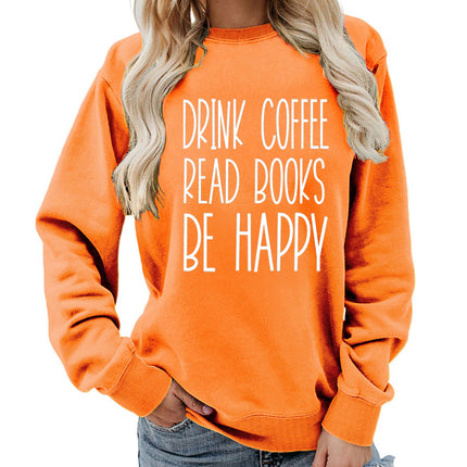Drink Coffee Printed Round Neck Women's Tops Sweatshirt Autumn and Winter Amazon Supply Casual Loose Export
