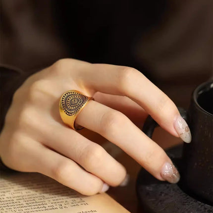 Yinxi 2025 New Retro Gold Dot Ring Wide Version Bohemian Style Index Finger Ring Fashion Trendy Ring