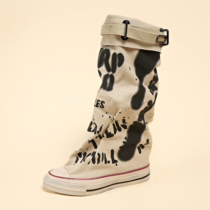 Boots Women's New Retro Flat Graffiti Middle Boots Sexy Trend plus size Foreign Trade Fashion Piled Boots Trendy Cross-border