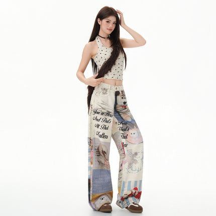 Raccoon House # American Retro Niche Fun Print Series Module Image Design Loose Wide-Leg Jeans Trendy