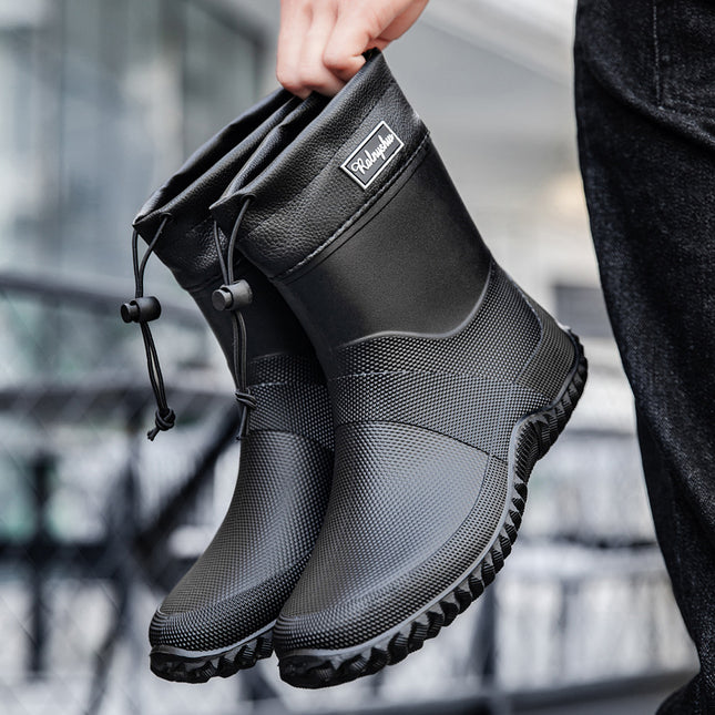 Rain Boots for Men, Outdoor Women's Fishing Shoes, Mid-Tube Non-Slip Kitchen Waterproof Shoes, Military Rain Boots, Takeaway Rider Rubber Shoes