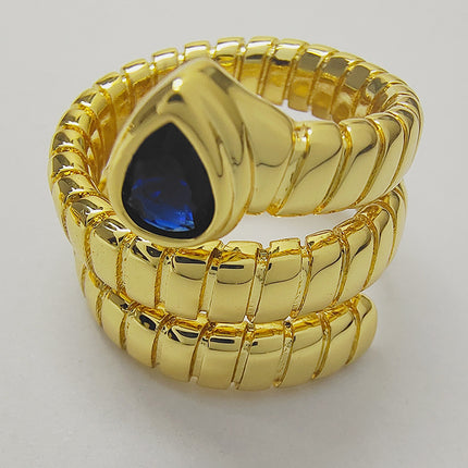 European and American Accessible Luxury Autumn and Winter New Retro Snake Bone Ring Zircon Inlaid Copper Plated 18K Real Gold Ring Trendy