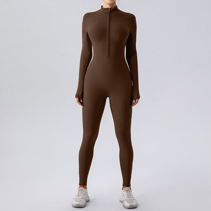 Cross-border Explosions High-elastic Zipper Vertical Collar Long-sleeved Yoga One-piece Suit Women's Sports Fitness Running Training Yoga Suit