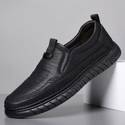 Autumn Handmade Tbottomon Men's Breathable Casual Shoes, Trendy and Versatile Men's Lazy Slip-On Leather Shoes
